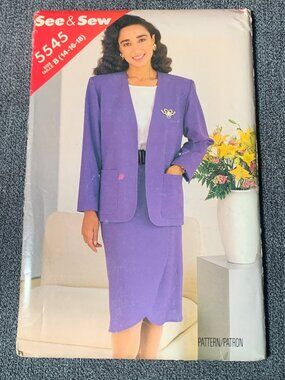 See & Sew 5545 Womens Jacket Skirt Sewing Pattern Size 14-16-18 Uncut 80s